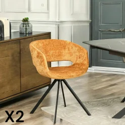 Chaises Velours|Chaises Contemporaines|FLORENCE Fauteuil de table contemporain velours noir (lot de 2)