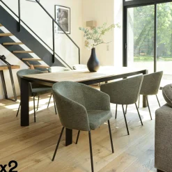 Chaises Contemporaines|Meubles De Cuisine·Chaises|TIM Fauteuil de table contemporain tissu gris clair (lot de 2)