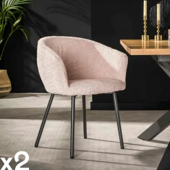 Univers Déco·Design Contemporain|Chaises Avec Accoudoirs|GALWAY Fauteuil de table en bouclette rose (lot de 2)