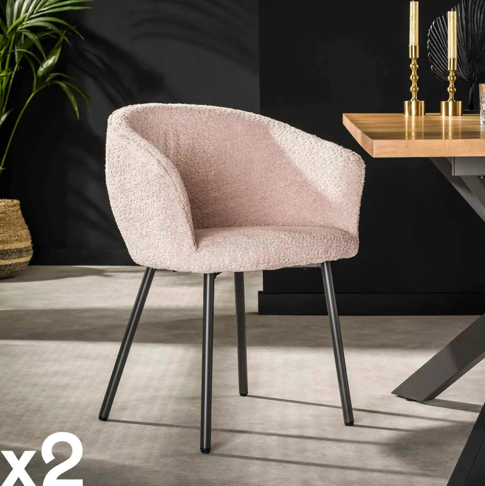 Univers Déco·Design Contemporain|Chaises Avec Accoudoirs|GALWAY Fauteuil de table en bouclette rose (lot de 2)