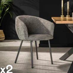 Univers Déco·Design Contemporain|Chaises Avec Accoudoirs|GALWAY Fauteuil de table en bouclette rose (lot de 2)