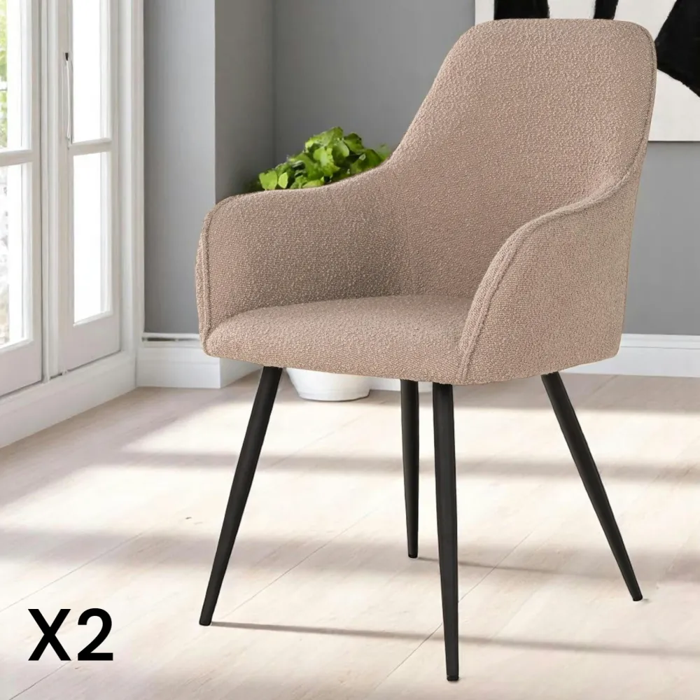 Chaises Contemporaines|Meubles De Cuisine·Chaises|SAVONE Fauteuil de table en bouclette beige (lot de 2)
