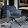 Meubles De Cuisine·Chaises|Chaises Velours|PALERME Fauteuil de table en velours bleu avec retour (lot de 2)