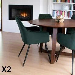 Chaises Velours|Chaises Contemporaines|SAVONE Fauteuil de table en velours vert (lot de 2)