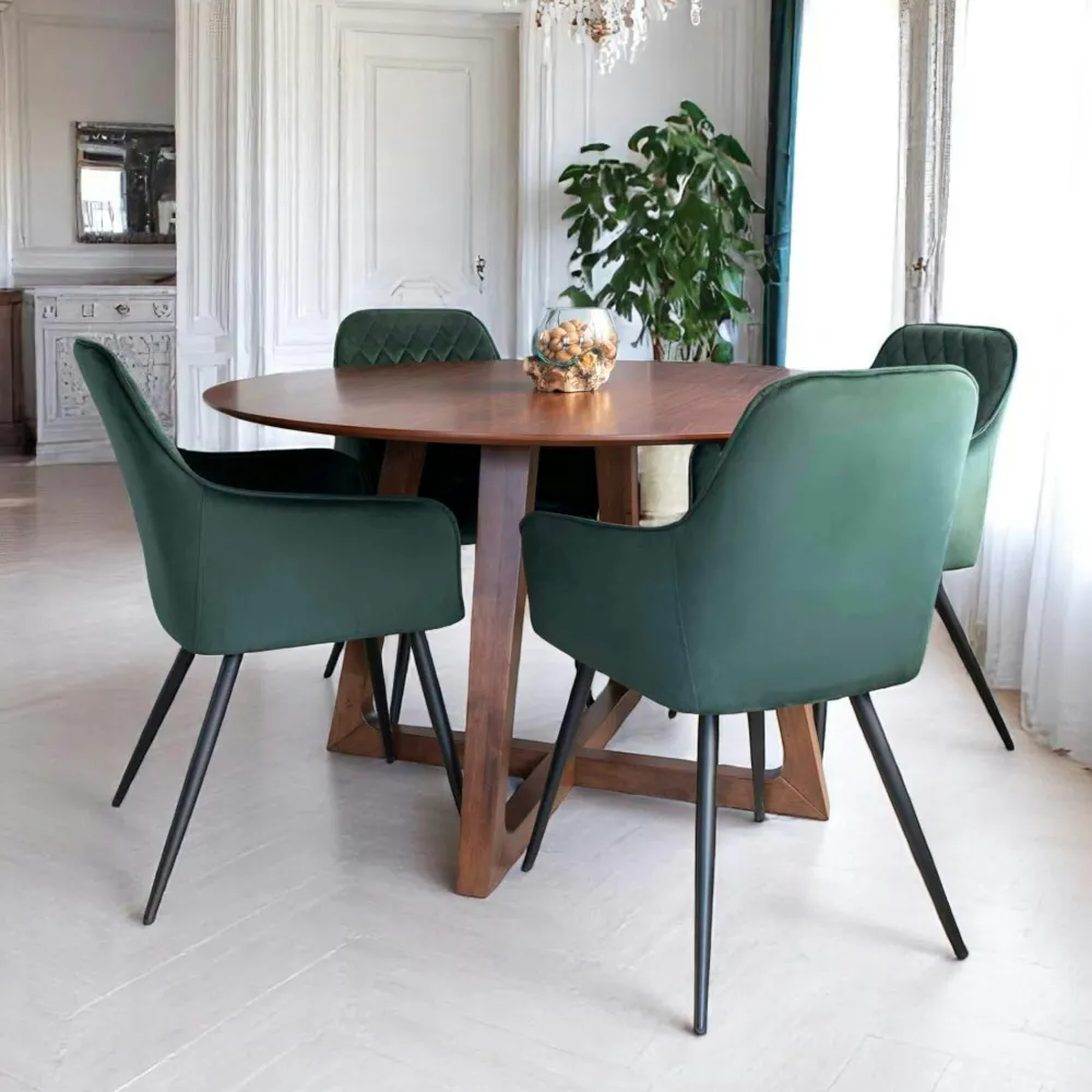 Chaises Velours|Chaises Contemporaines|SAVONE Fauteuil de table en velours vert (lot de 2)