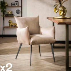 Chaises Avec Accoudoirs|Chaises Contemporaines|Melbourne Fauteuil de table en velours gris effet coussin (lot de 2)