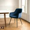 Chaises Velours|Chaises Contemporaines|SAVONE Fauteuil de table en velours bleu nuit (lot de 2)