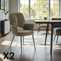 Chaises Contemporaines|Meubles De Cuisine·Chaises|LIGURIE Fauteuil de table gris foncé à dossier ouvert (lot de 2)