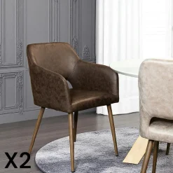 Meubles De Cuisine·Chaises|Chaises Avec Accoudoirs| Fauteuil de table marron chocolat (lot de 2)