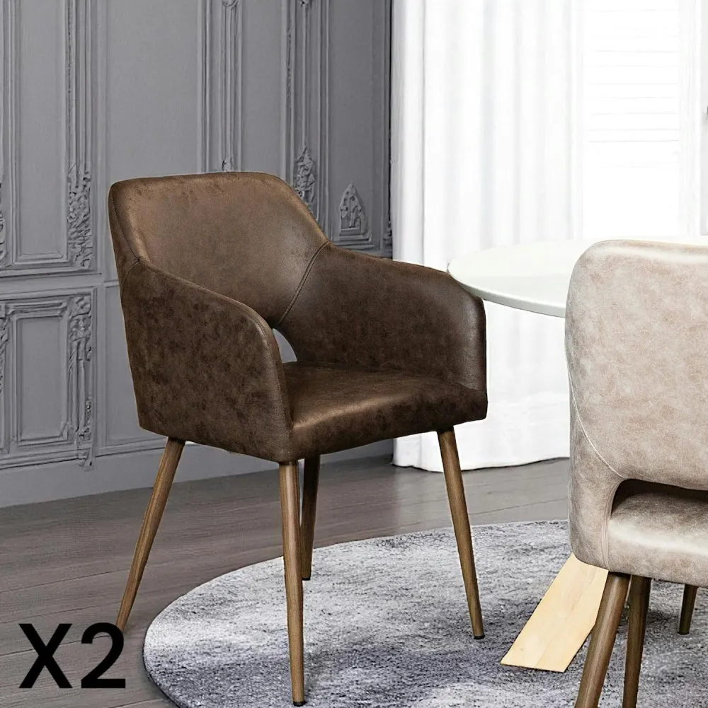 Meubles De Cuisine·Chaises|Chaises Avec Accoudoirs| Fauteuil de table marron chocolat (lot de 2)