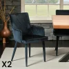 Meubles De Cuisine·Chaises|Chaises Capitonnées|HAWAI Fauteuil de table moderne en velours bleu (lot de 2)