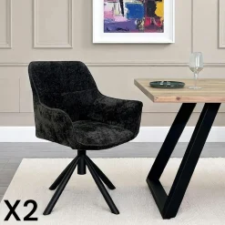 Chaises Avec Accoudoirs|Chaises Contemporaines|IENA Fauteuil de table pivotant tissu bleu (lot de 2)