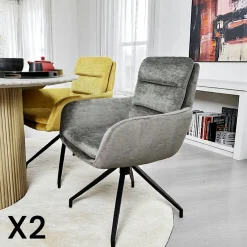 Meubles De Cuisine·Chaises|Chaises Avec Accoudoirs|PALERME Fauteuil de table pivotant en velours gris (lot de 2)