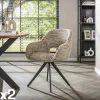 Chaises Avec Accoudoirs|Chaises Contemporaines|CREEK Fauteuil de table pivotant en tissu sable chiné (lot de 2)