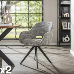 Chaises Avec Accoudoirs|Chaises Contemporaines|CREEK Fauteuil de table pivotant en tissu sable chiné (lot de 2)