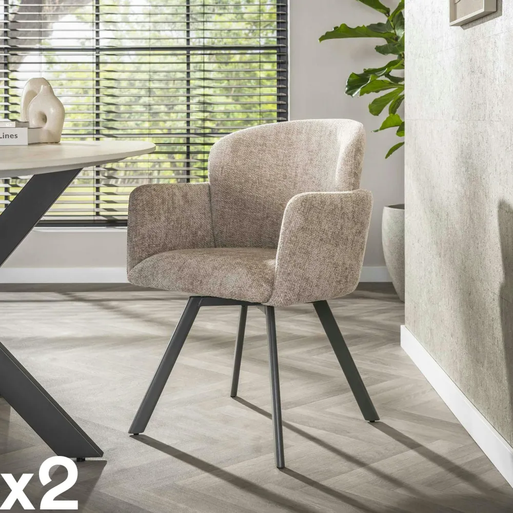 Meubles De Cuisine·Chaises|Meubles De Bureau·Fauteuils De Bureau|CREEK Fauteuil de table pivotant taupe texturé (lot de 2)