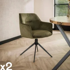 Chaises Avec Accoudoirs|Chaises Contemporaines|Melbourne Fauteuil de table pivotant en velours gris motif damier (lot de 2)