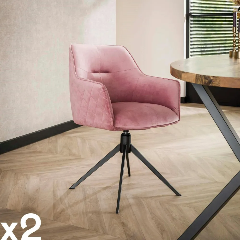 Chaises Avec Accoudoirs|Chaises Contemporaines|Melbourne Fauteuil de table pivotant en velours gris motif damier (lot de 2)