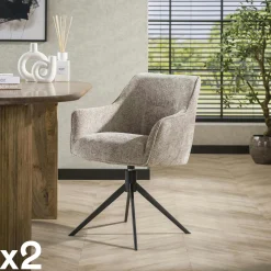 Chaises Avec Accoudoirs|Chaises Contemporaines|Melbourne Fauteuil de table pivotant en velours gris motif damier (lot de 2)