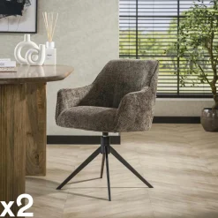 Chaises Avec Accoudoirs|Chaises Contemporaines|Melbourne Fauteuil de table pivotant en velours gris motif damier (lot de 2)