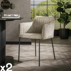 Chaises Contemporaines|Meubles De Cuisine·Chaises|NOVA Fauteuil de table taupe en tissu à larges côtes (lot de 2)