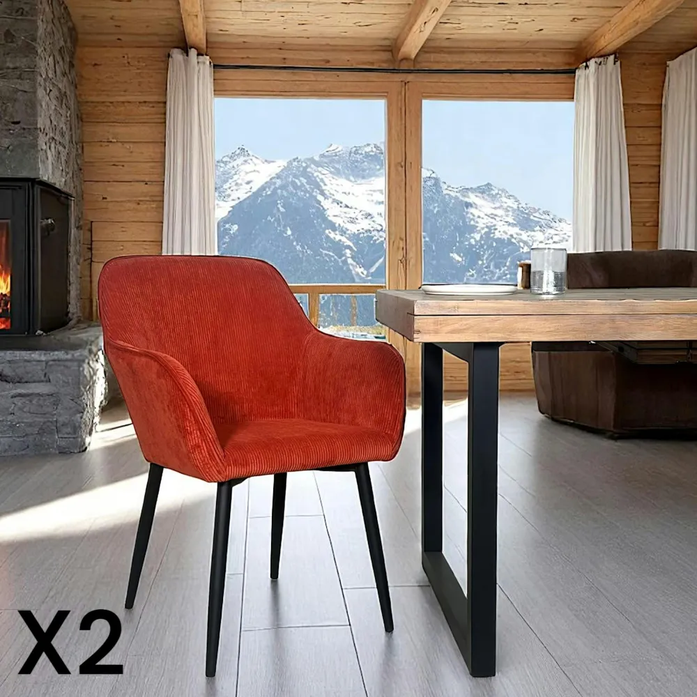 Chaises Avec Accoudoirs|Chaises Contemporaines|MALMOE Fauteuil de table tissu cotelé terracotta (lot de 2)
