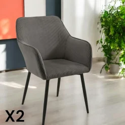 Chaises Avec Accoudoirs|Chaises Contemporaines|MALMOE Fauteuil de table tissu cotelé bleu (lot de 2)