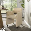 Meubles De Cuisine·Chaises|Meubles De Bureau·Fauteuils De Bureau|CREEK Fauteuil design beige sable à roulettes (lot de 2)