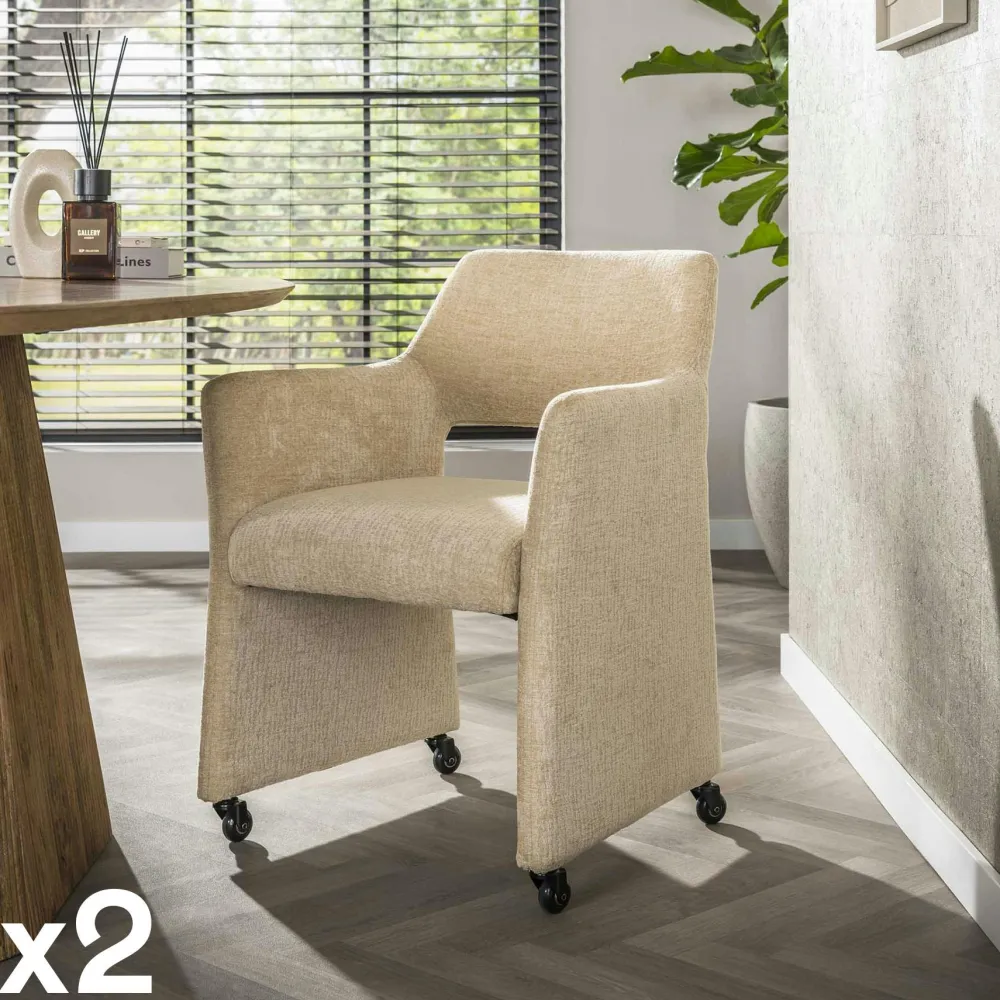 Meubles De Cuisine·Chaises|Meubles De Bureau·Fauteuils De Bureau|CREEK Fauteuil design beige sable à roulettes (lot de 2)