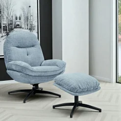 Fauteuils En Tissu|IENA Fauteuil détente bleu acier pivotant avec repose-pieds
