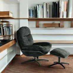 Fauteuils En Tissu|IENA Fauteuil détente pivotant blanc avec repose pieds
