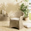 Fauteuils En Rotin|MANY Fauteuil en kubu et rotin avec coussin blanc