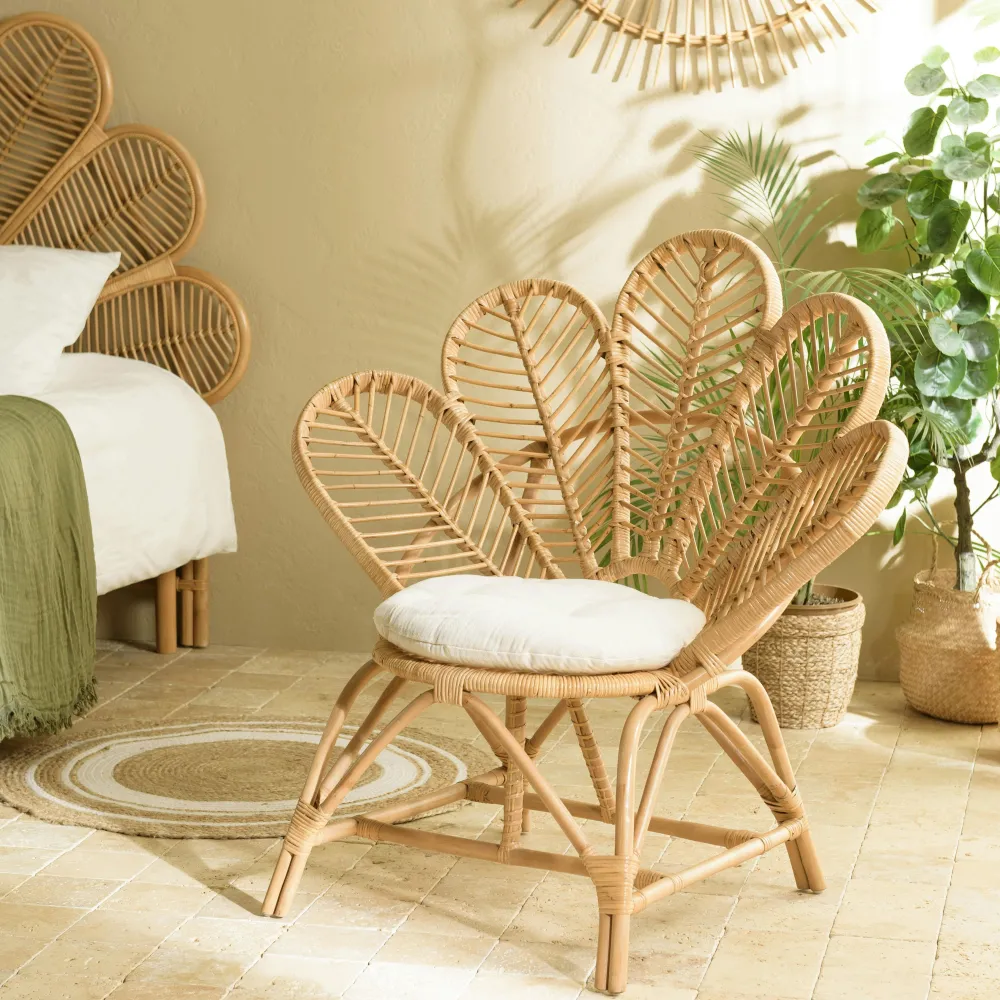Fauteuils En Rotin|MANY Fauteuil en rotin bohême avec coussin blanc