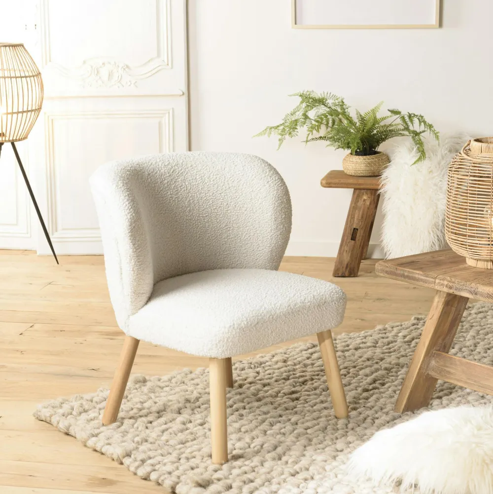 Univers Déco·Scandinave Hygge|Fauteuils En Tissu|TIM Fauteuil en tissu blanc à bouclette