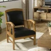 Fauteuils En Cuir| Fauteuil exotique bois et cuir noir DIKA