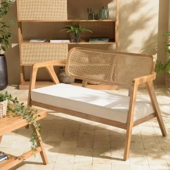 Fauteuils En Rotin|MANAK Fauteuil exotique dossier cannage teck et coussin gris