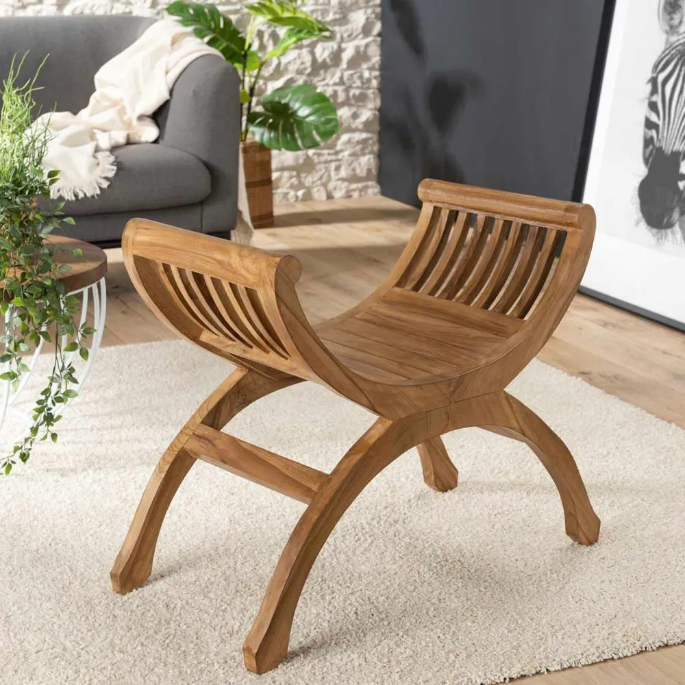 Fauteuils En Tissu|DIKA Fauteuil exotique en Teck et Coton noir 61x63x81cm