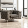 Fauteuils En Tissu|DOVER Fauteuil gris en velours capitonné