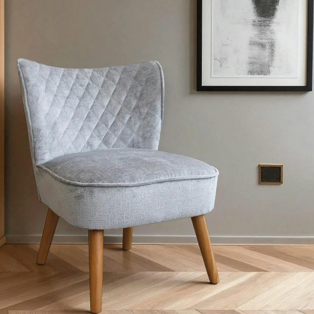 Fauteuils En Tissu|IENA Fauteuil gris tissu chenille - pieds bois, motif croisé