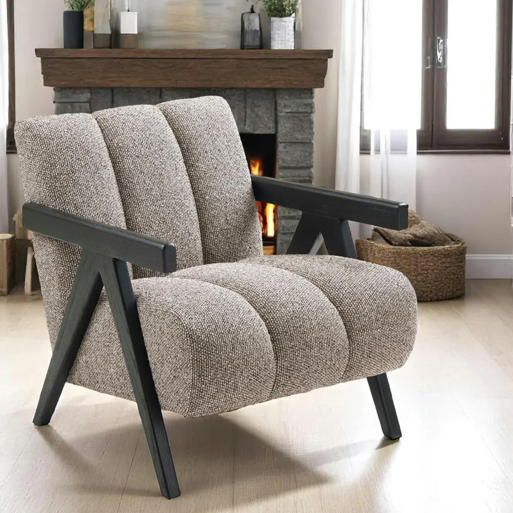 Fauteuils En Tissu|BERLIN Fauteuil marron style moderne en tissu