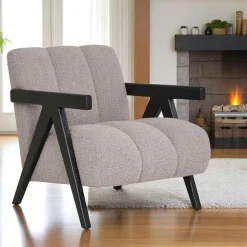 Fauteuils En Tissu|BERLIN Fauteuil marron style moderne en tissu