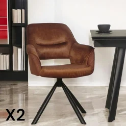 Chaises Velours|Chaises Capitonnées|IENA Fauteuil pivotant bi-matière, couleur cuivre (lot de 2)