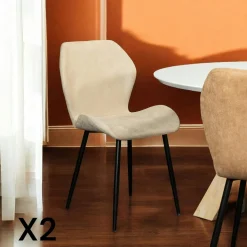 Chaises Velours|Chaises Capitonnées|IENA Fauteuil pivotant bi-matière, couleur moutarde (lot de 2)