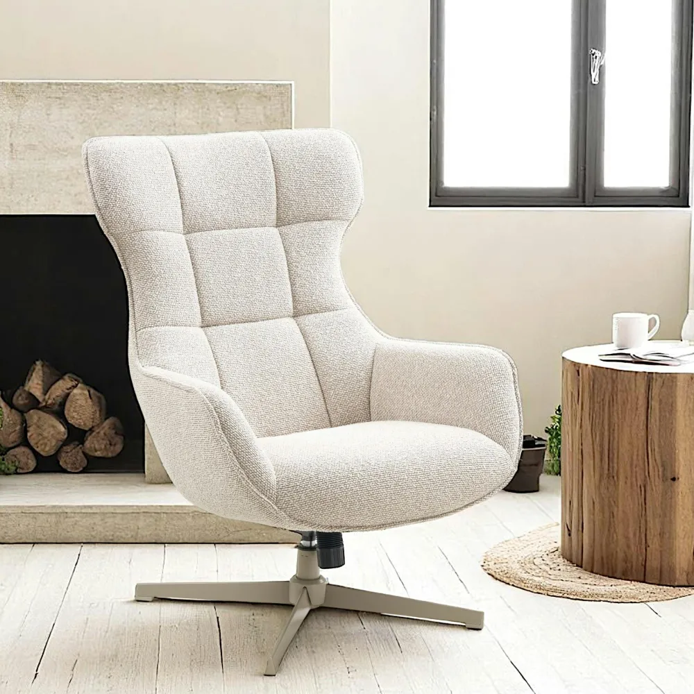 Fauteuils En Tissu|BERLIN Fauteuil pivotant confort, couleur blanc naturel