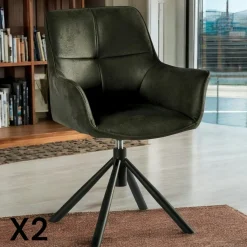 Chaises Avec Accoudoirs|Chaises Contemporaines|IENA Fauteuil pivotant contemporain microfibre kaki (lot de 2)