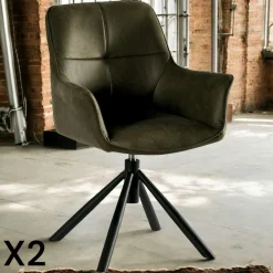 Chaises Avec Accoudoirs|Chaises Contemporaines|IENA Fauteuil pivotant contemporain microfibre grise (lot de 2)