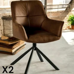 Chaises Avec Accoudoirs|Chaises Contemporaines|IENA Fauteuil pivotant contemporain microfibre grise (lot de 2)