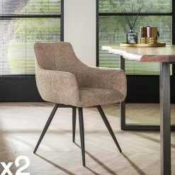 Univers Déco·Design Contemporain|Chaises Avec Accoudoirs|GALWAY Fauteuil pivotant de salle à manger en bouclette sable (lot de 2)