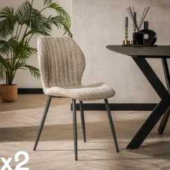 Univers Déco·Design Contemporain|Chaises Avec Accoudoirs|GALWAY Fauteuil pivotant de salle à manger en bouclette sable (lot de 2)