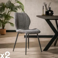 Univers Déco·Design Contemporain|Chaises Avec Accoudoirs|GALWAY Fauteuil pivotant de salle à manger en bouclette sable (lot de 2)